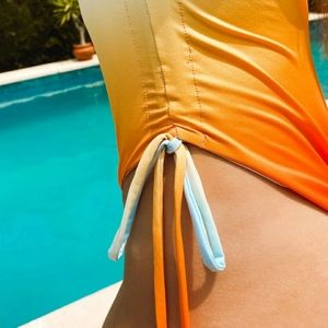 Ombre ♡ Turquoise Backless Ruched Monokini